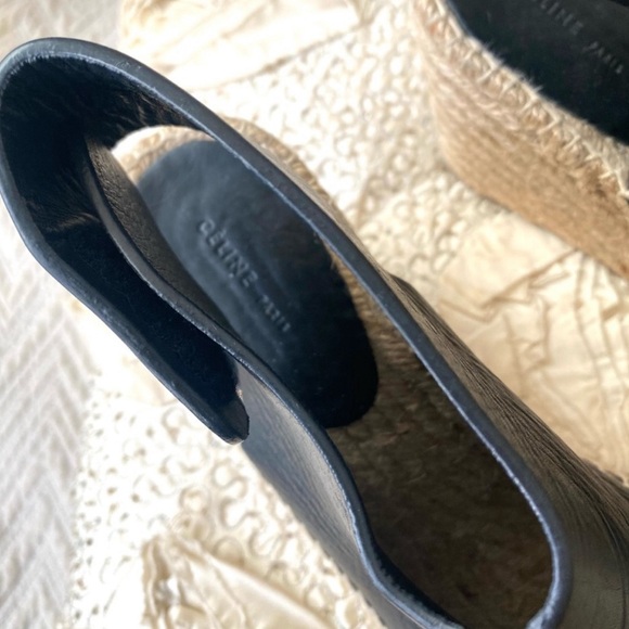 CELINE Black Leather Espadrilles Peep Toe Rope Wedges Size 7 / 37 - Picture 4 of 8